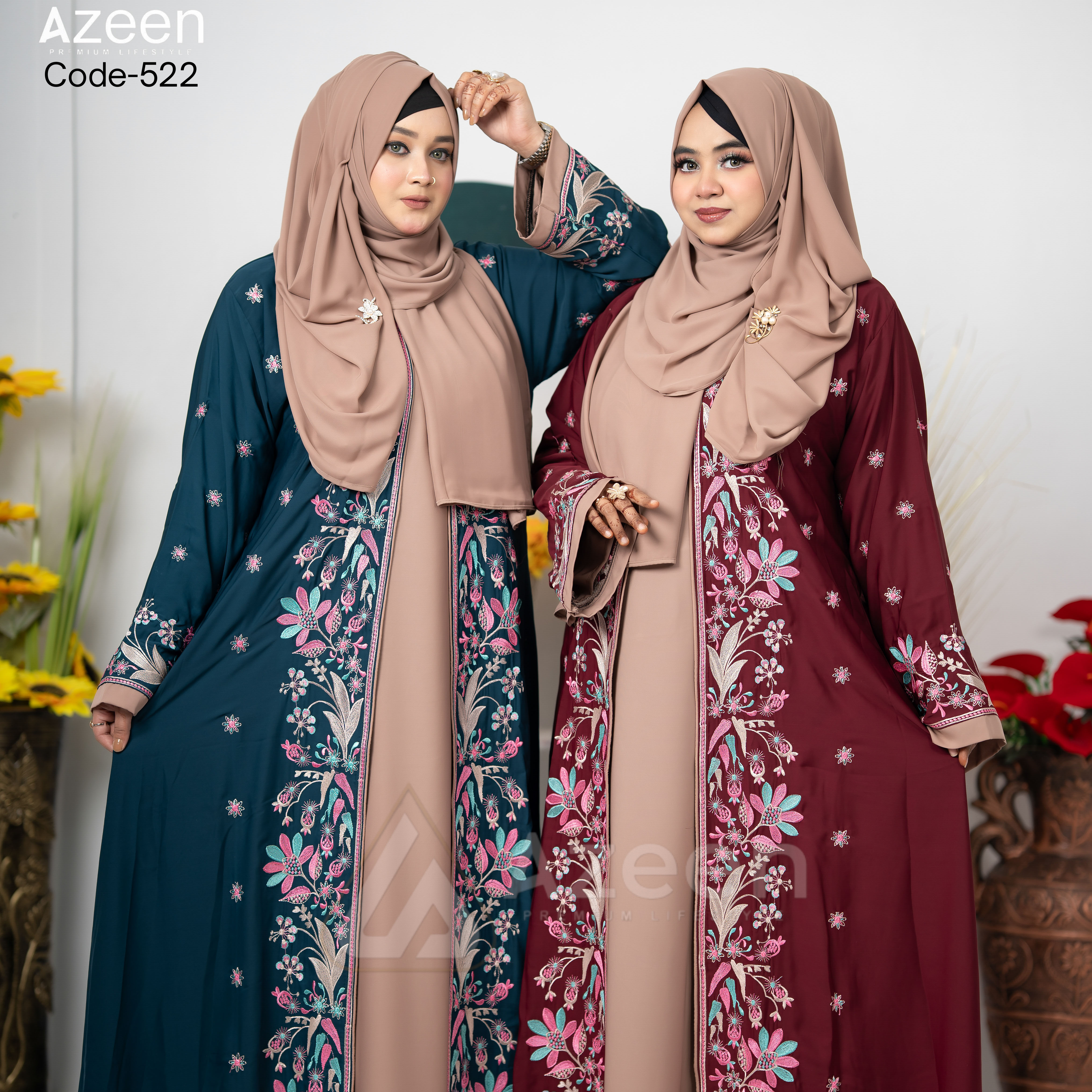 Four-part-Embroidery Aziha Abaya